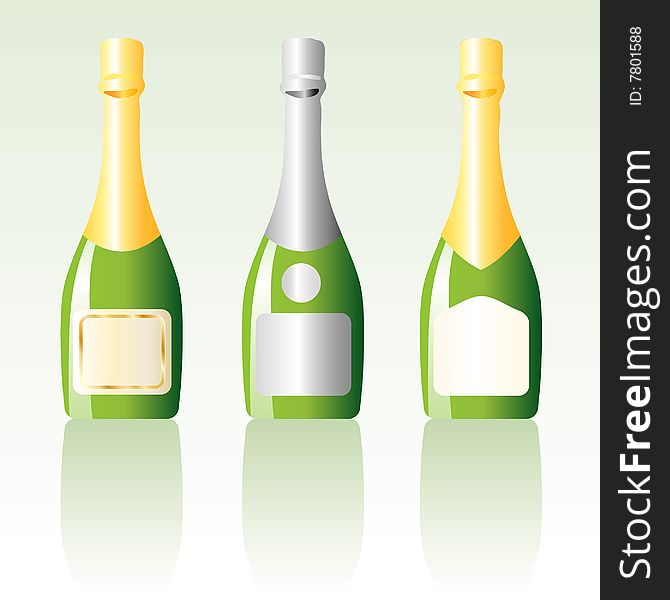 Vector simple illustration with blank champagne bottles. Vector simple illustration with blank champagne bottles