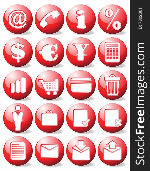 Red shiny business icon set. Red shiny business icon set