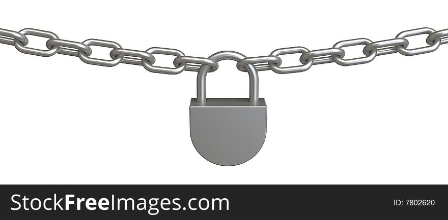 Padlock with a chain on white background. Image include HAND-DRAWN clipping path for remove background !