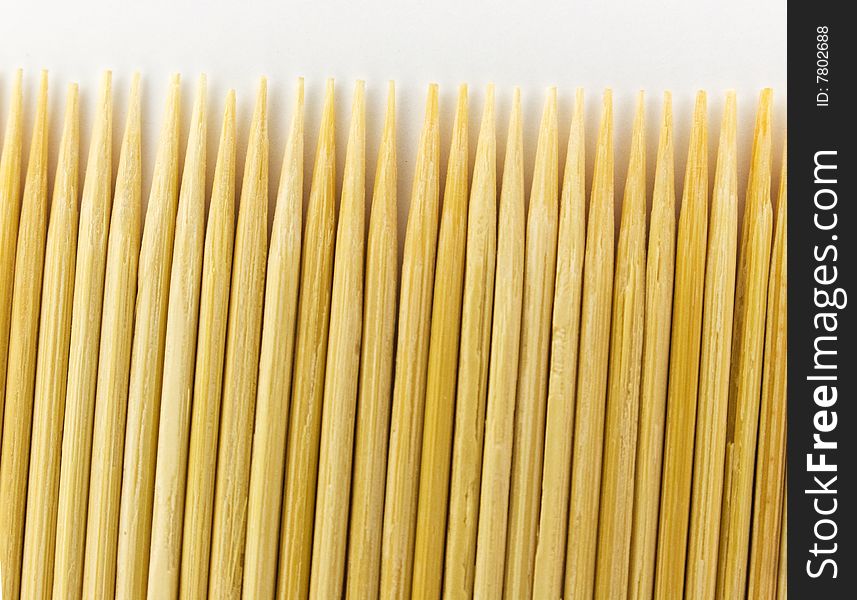 Bamboo toothpick in a row