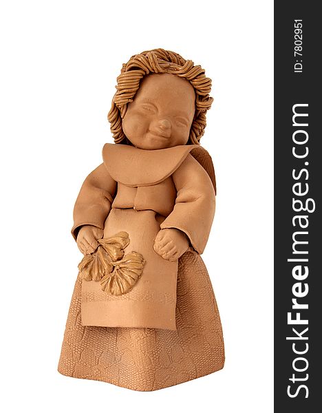 Ceramic brown doll, little girl in traditional dress isolated over white. Ceramic brown doll, little girl in traditional dress isolated over white