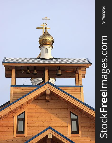 Small wooden  orthodox  church with belfry
