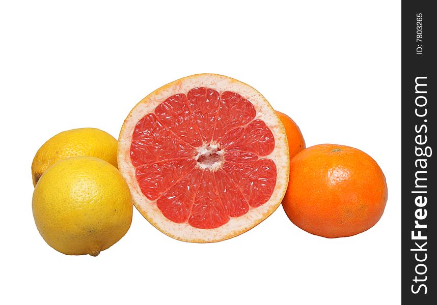 Lemons, oranges, grapefruit isolated on a white background. Lemons, oranges, grapefruit isolated on a white background