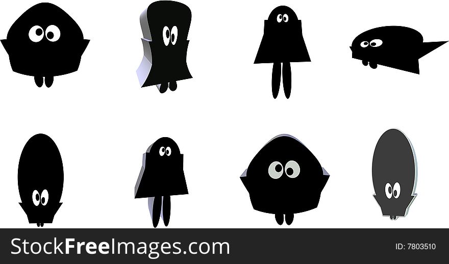 Black and white aliens in 3d and various styles. Black and white aliens in 3d and various styles