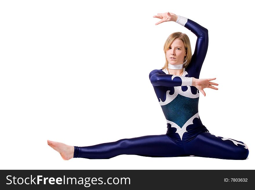 Young sportive girl with tricky gymnastic poses. Young sportive girl with tricky gymnastic poses