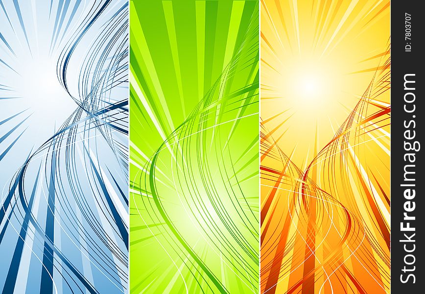 Three vector striped bright banners. Elements for design