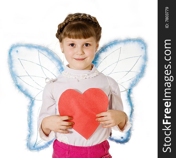 Stock photo: an image of a little cupid with a red heart. Stock photo: an image of a little cupid with a red heart