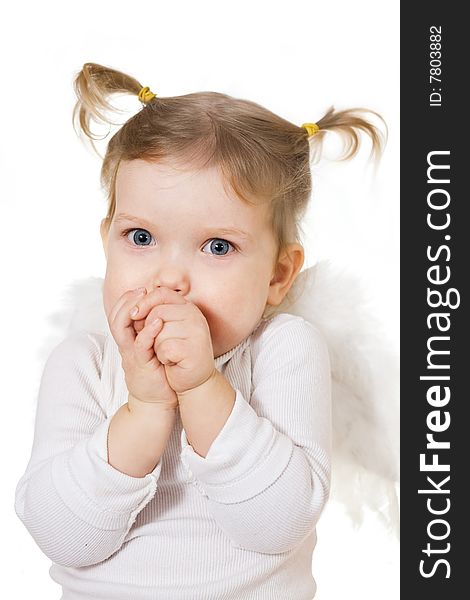 Stock photo: an image of a nice baby with white wings. Stock photo: an image of a nice baby with white wings