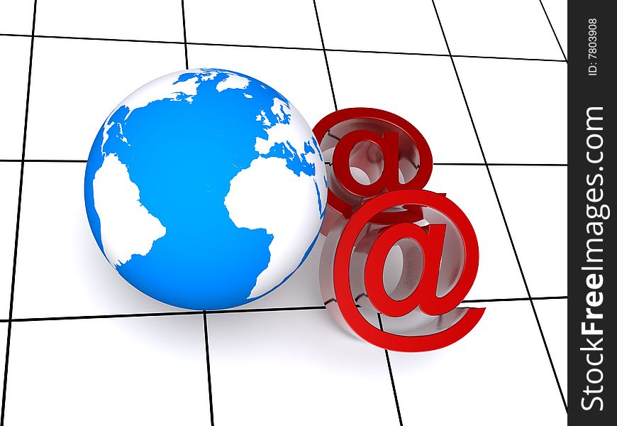 3d illustration of a world and email symbol