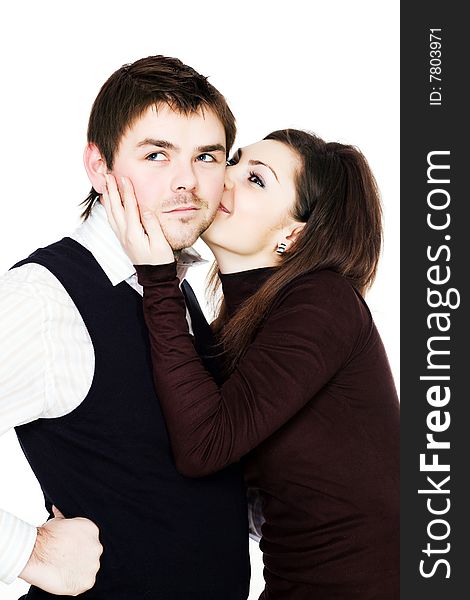 Stock photo: an image of a nice woman kissing a man. Stock photo: an image of a nice woman kissing a man