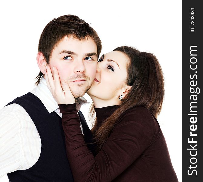 Stock photo: an image of a  couple: woman kissing a man