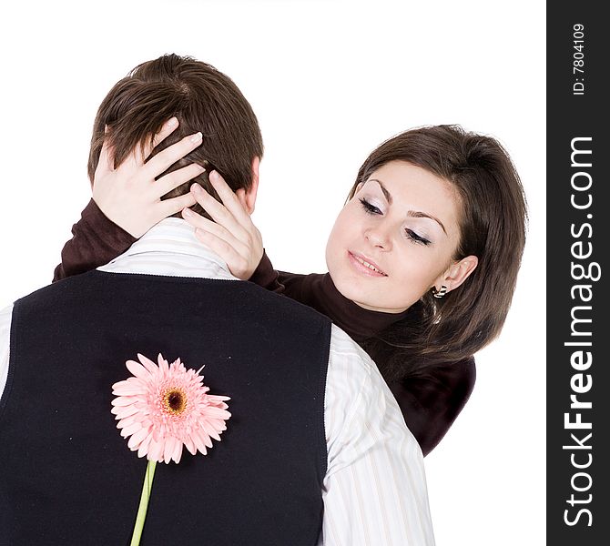 Stock photo: an image of a man and a woman with a flower. Stock photo: an image of a man and a woman with a flower