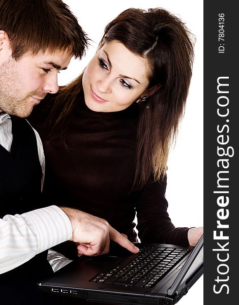Stock photo: an image of a man and a woman working on laptop. Stock photo: an image of a man and a woman working on laptop
