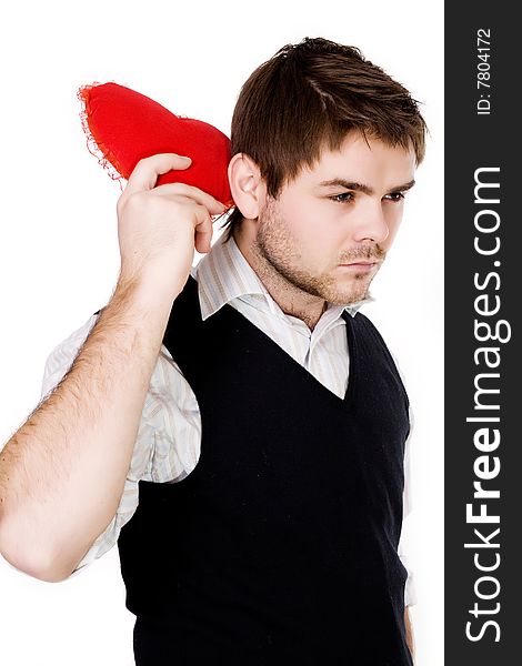 Stock photo: an image of a man with a red heart in his hand. Stock photo: an image of a man with a red heart in his hand
