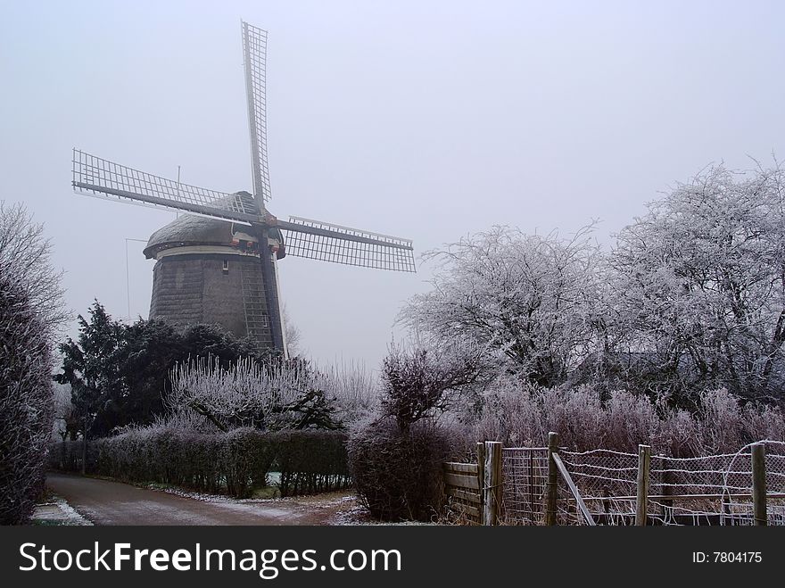 Windmill is frozen. Special winter scene in the Netherlands and Europe. Windmill is frozen. Special winter scene in the Netherlands and Europe.