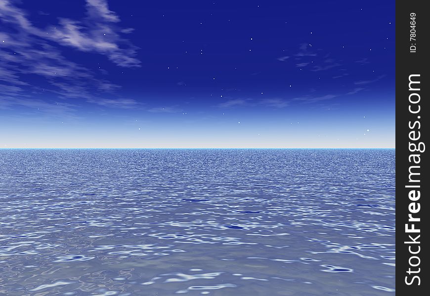 Blue water with sky background. Landscape 3-D. Blue water with sky background. Landscape 3-D.