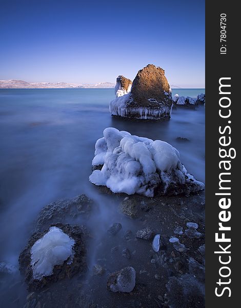 Beautiful long exposure coastal landscape in winter