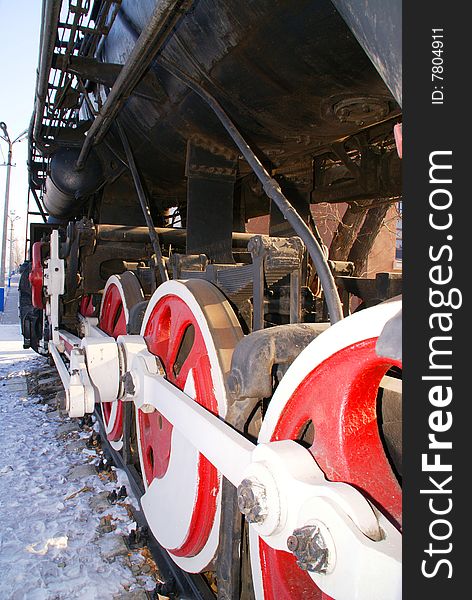 Wheels of a steam locomotive