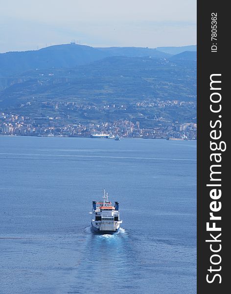 A ferry in movement between Sicily and Calabria. A ferry in movement between Sicily and Calabria.