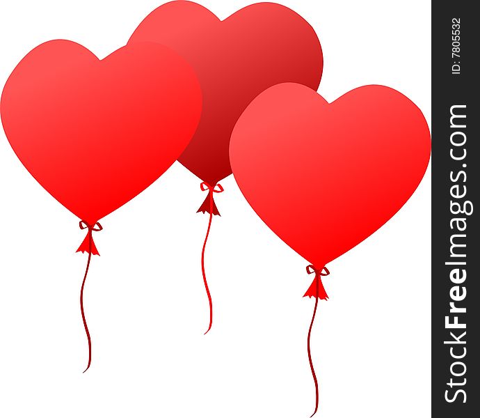 Red hearts balloons in white background