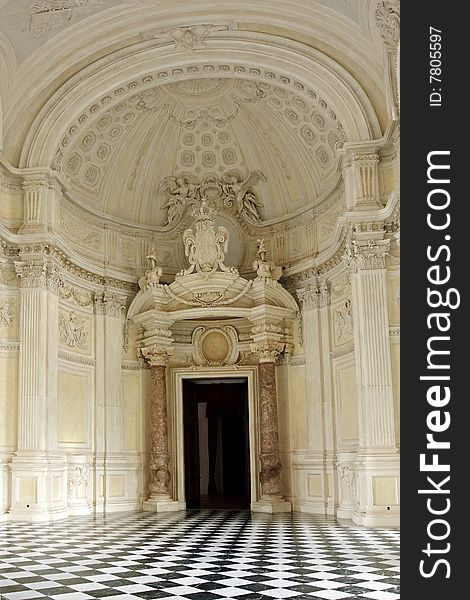 A view of the main gallery in the royal hunting lodge at Venaria Reale, Turin, Italy. A view of the main gallery in the royal hunting lodge at Venaria Reale, Turin, Italy