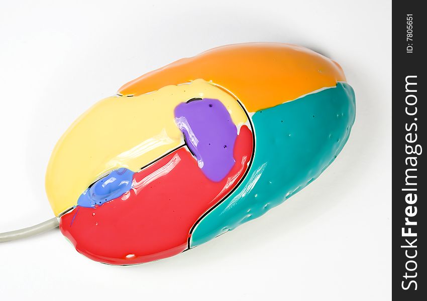 Mouse, colored glass deco on white background