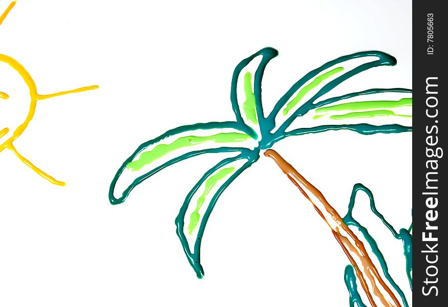Drawing of tropical palm tree with sun. Drawing of tropical palm tree with sun.