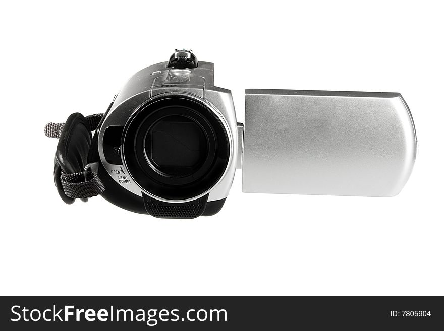 Manual  video camera on white ground