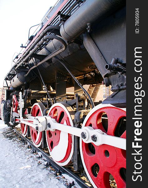 Steam locomotive standing like monument