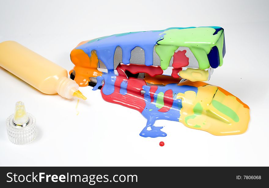 Set of colored blot on stapler with tubes