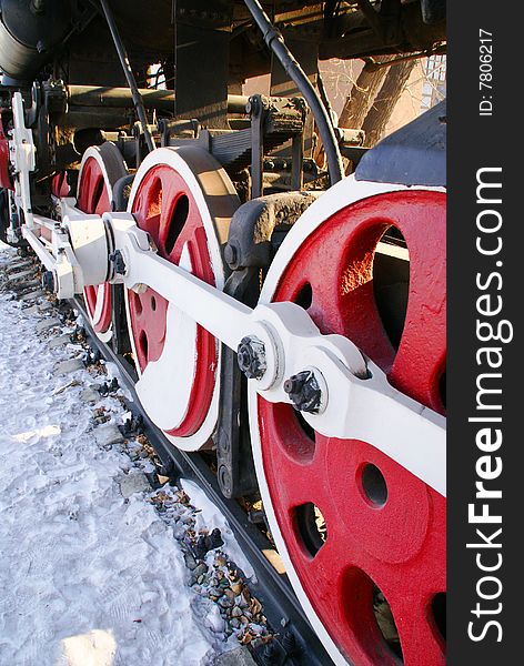 Wheels of a steam locomotive