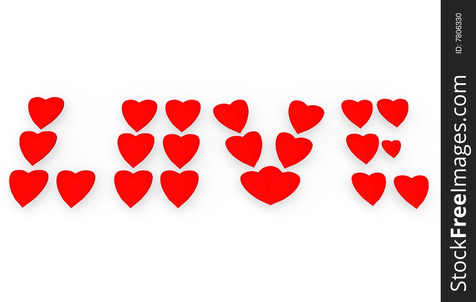 Picture of a word love from red hearts.