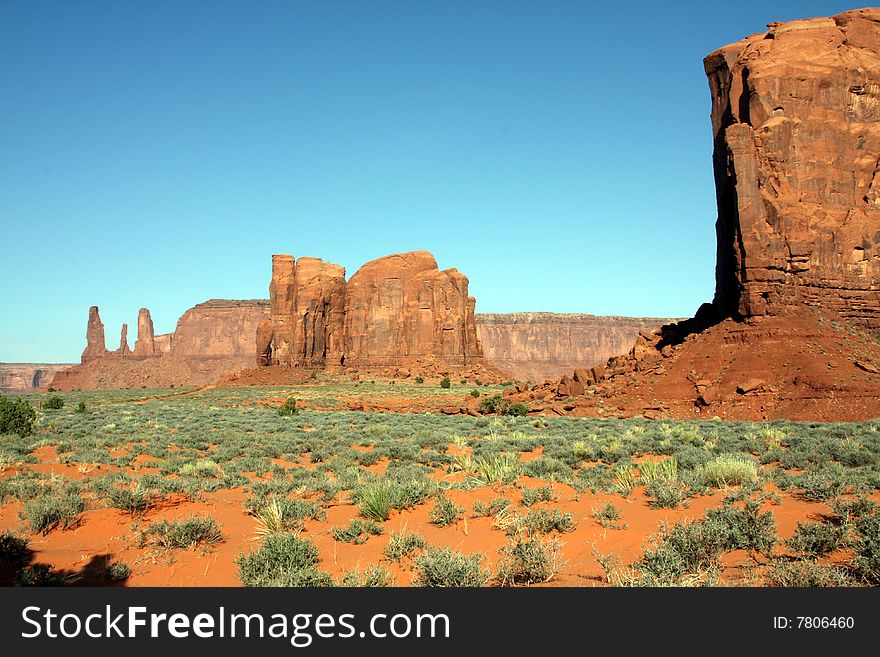General landscape scene of Monument valley in Utah USA, showing buttes and desert