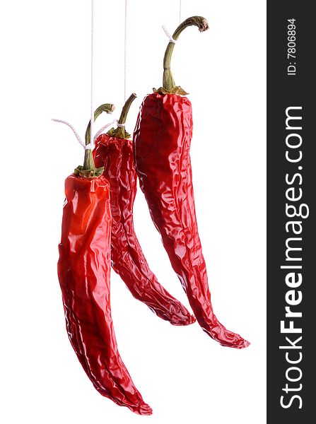 Dried red hot chili pepper isolated on white. Dried red hot chili pepper isolated on white