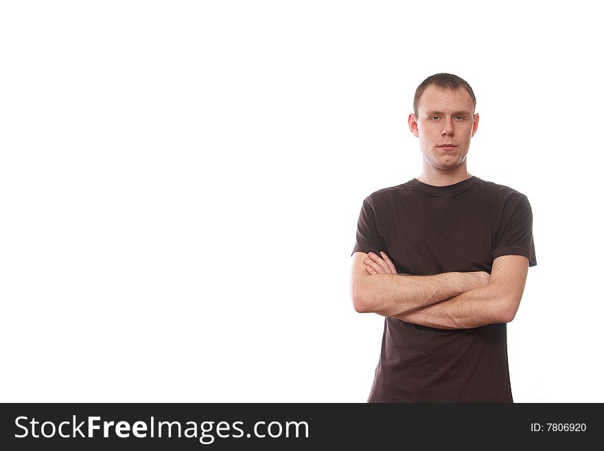 Thoughtful young man on the white background