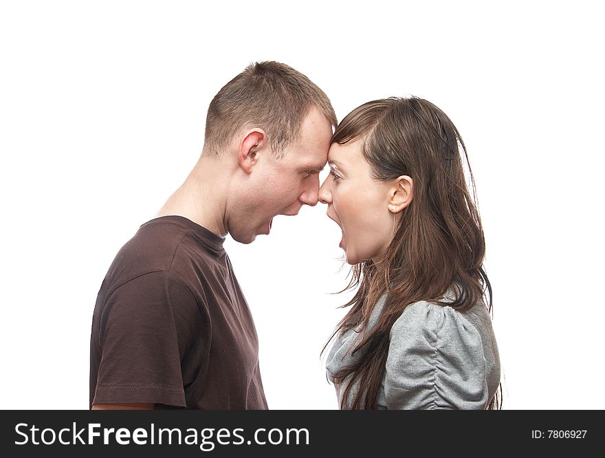 Young man and young woman on the white background. Young man and young woman on the white background