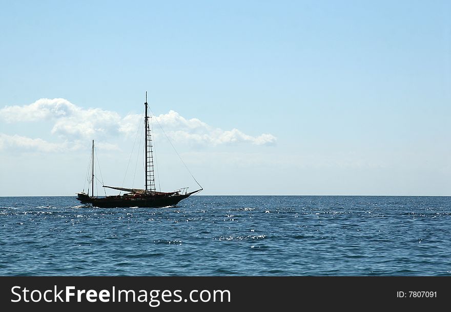 Sailing vessel with the lowered sails