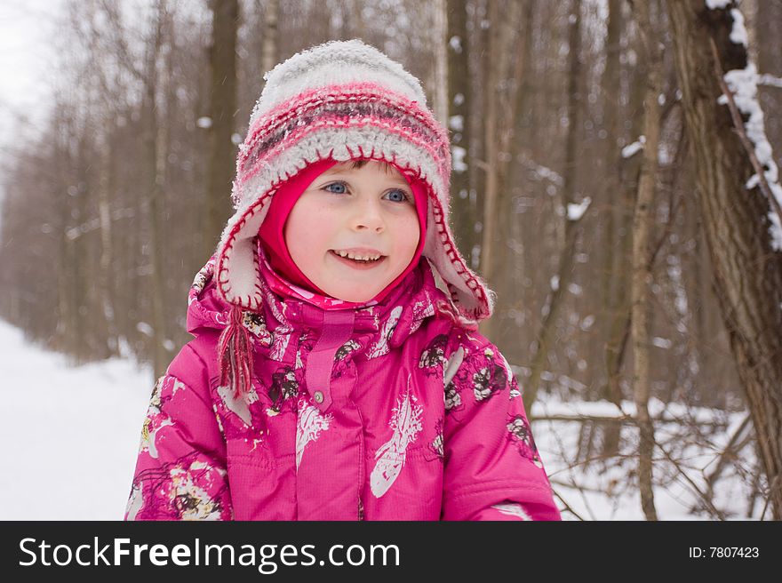 Portrait of 5 years old girl in winter forest. Portrait of 5 years old girl in winter forest