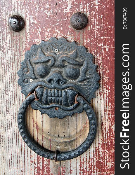 Traditional asian temple door handle. Traditional asian temple door handle