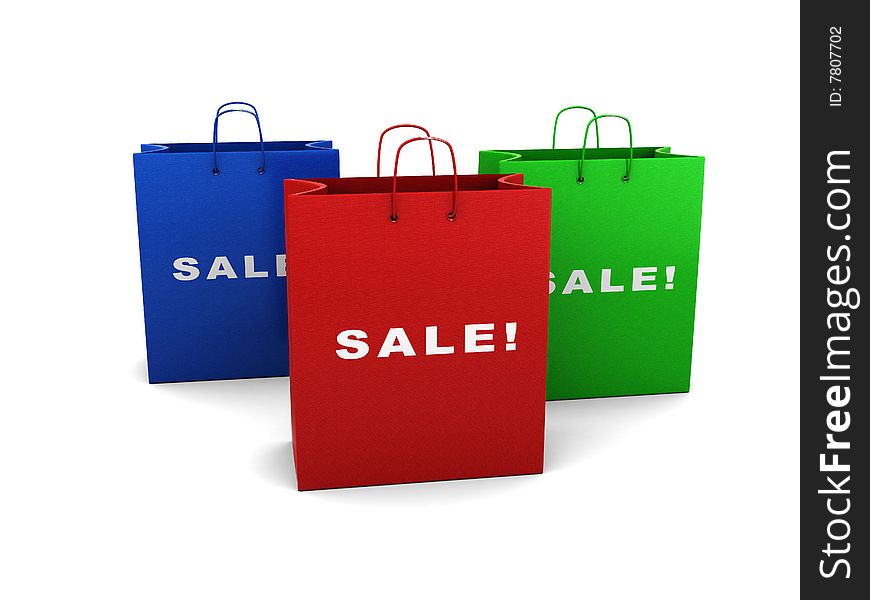 3d illustration of three shopping bags over white background