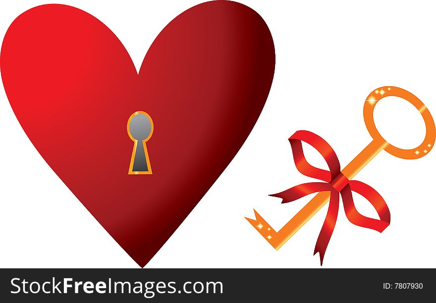 The vector illustration contains the image of heart and key. The vector illustration contains the image of heart and key