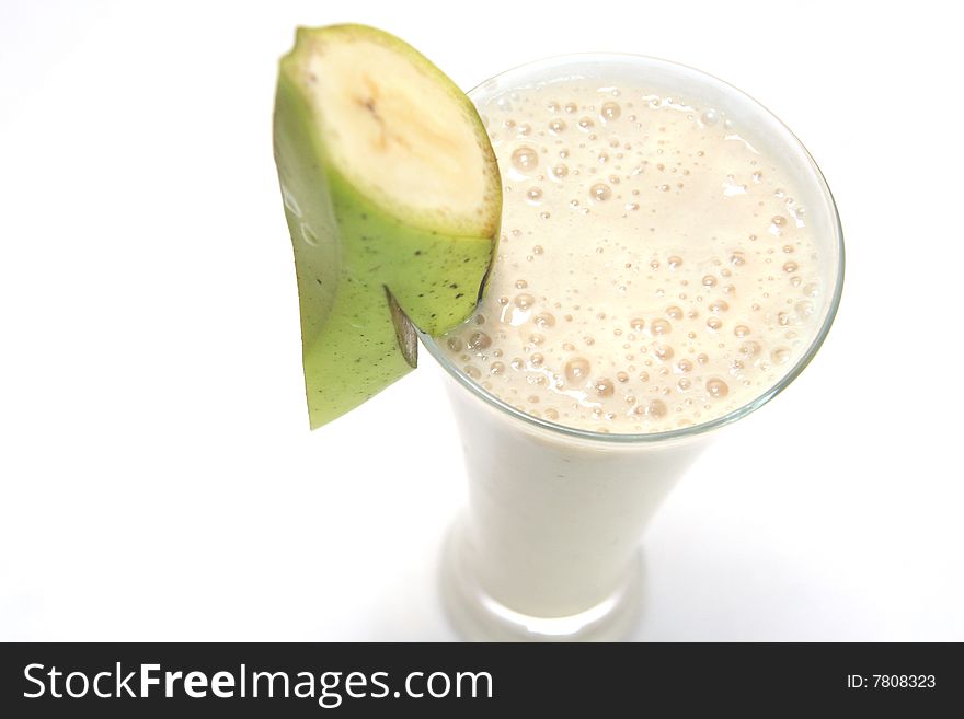 Banana juice on white background