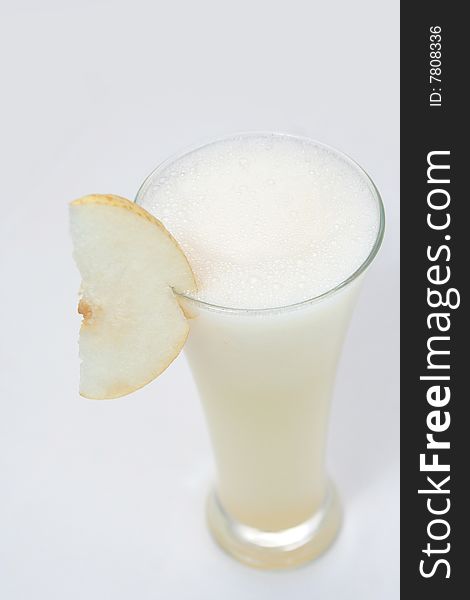 Pear juice on white background