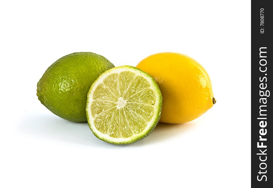 Lime and lemon isolated on white background