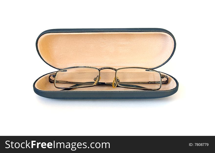 Glasses in spectacle case on white background. Glasses in spectacle case on white background