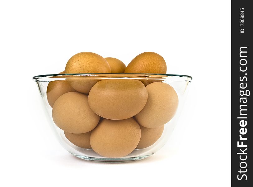 Bowl of eggs isolated on white background