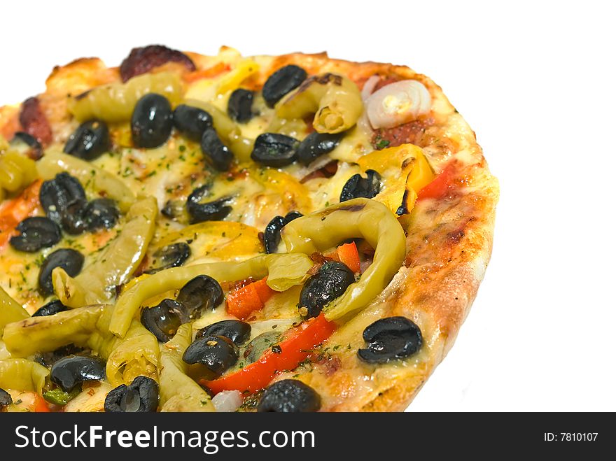 Italian pizza with sausage, pepperoni and olives