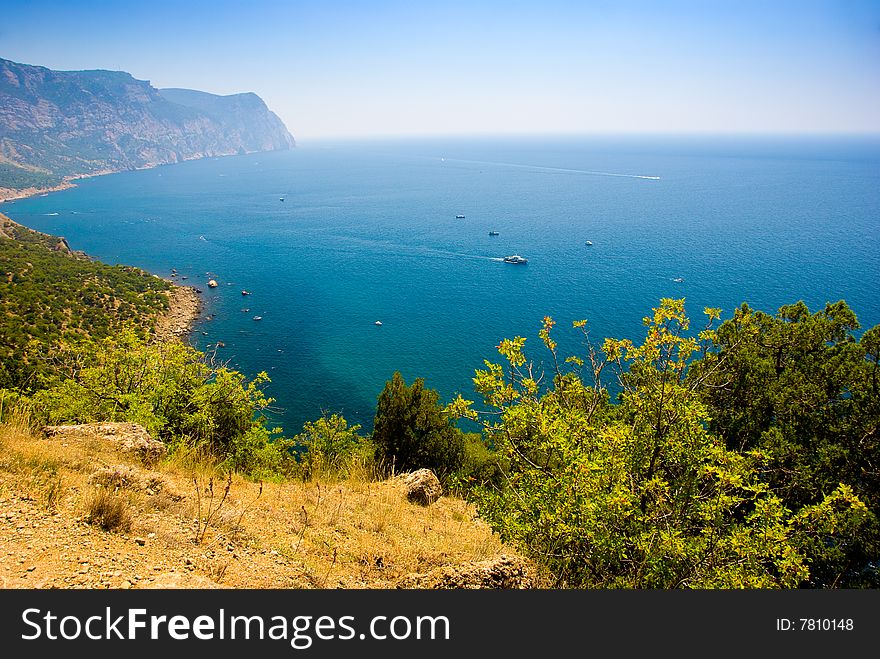 Sea coastline with a lot of boats in the water