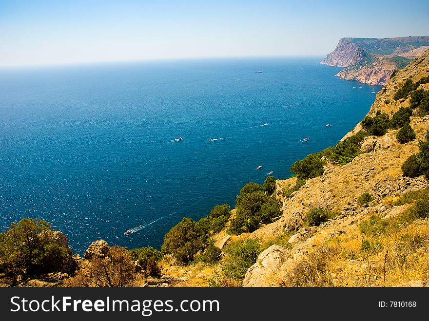 Sea coastline with a lot of boats in the water