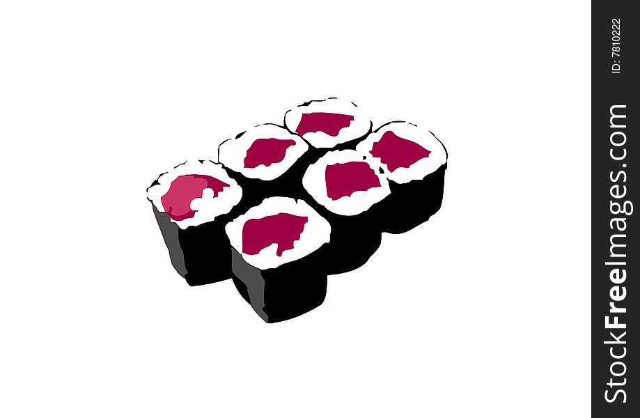 Illustration of tuna maki on white backround